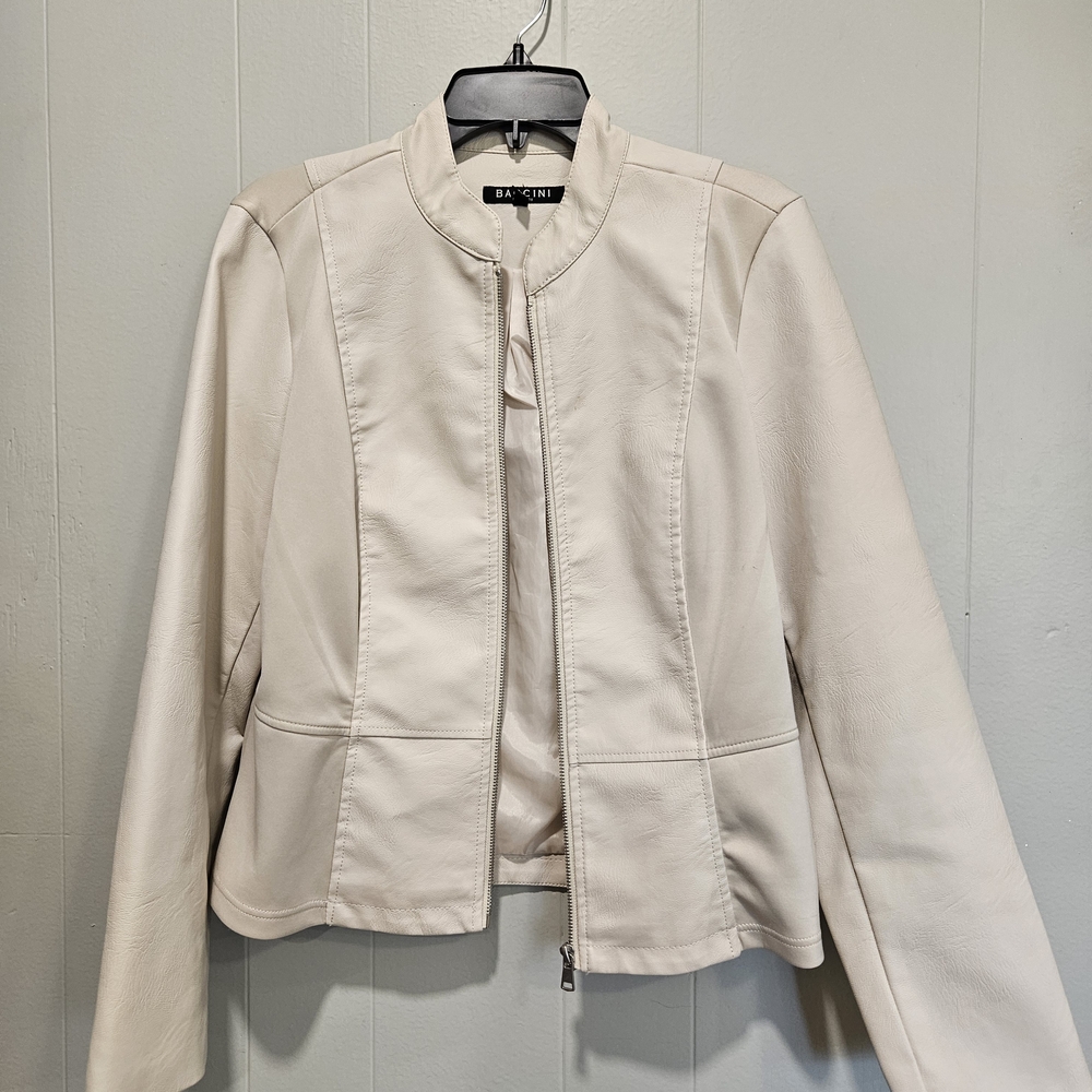 Baccini Women's Cream Zip-Front Leather Jacket